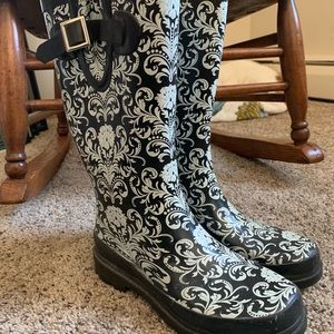 Paisley Print Black & Teal Rain Boots